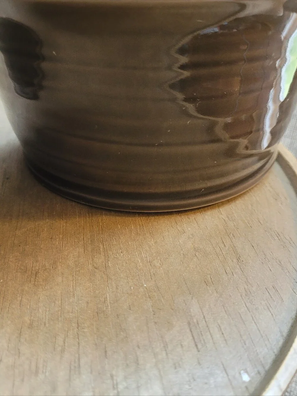 Set of Two Baum Brothers TUSCANY Stoneware Bowls in Warm Gray with Brown Rim.